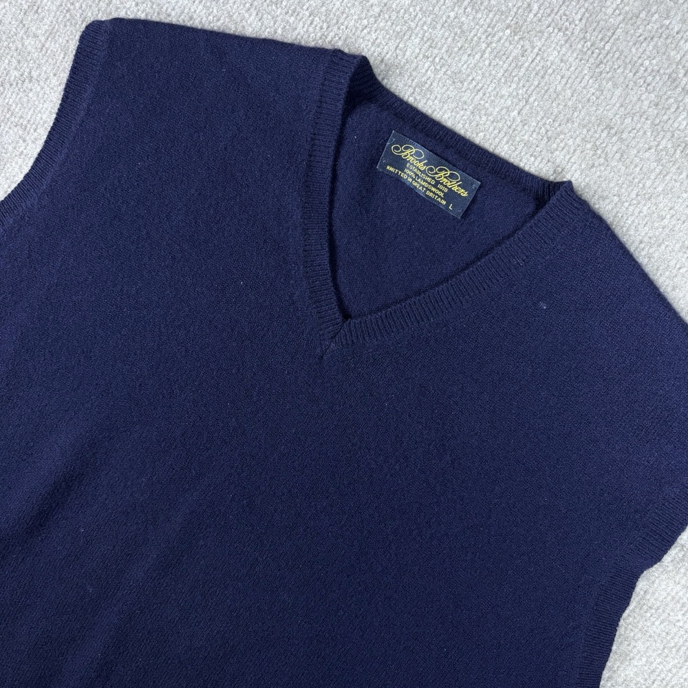 Brooks Brothers Lambswool Sweater Vest Mens L Blue V-Neck Knitted Great Britain